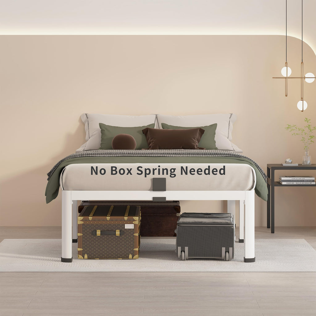 14 Inch Twin Metal Platform Bed Frame White S582