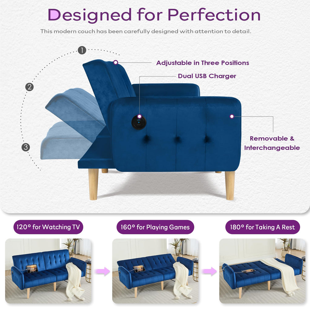 65'' Convertible Futon Sofa Bed with USB D963457
