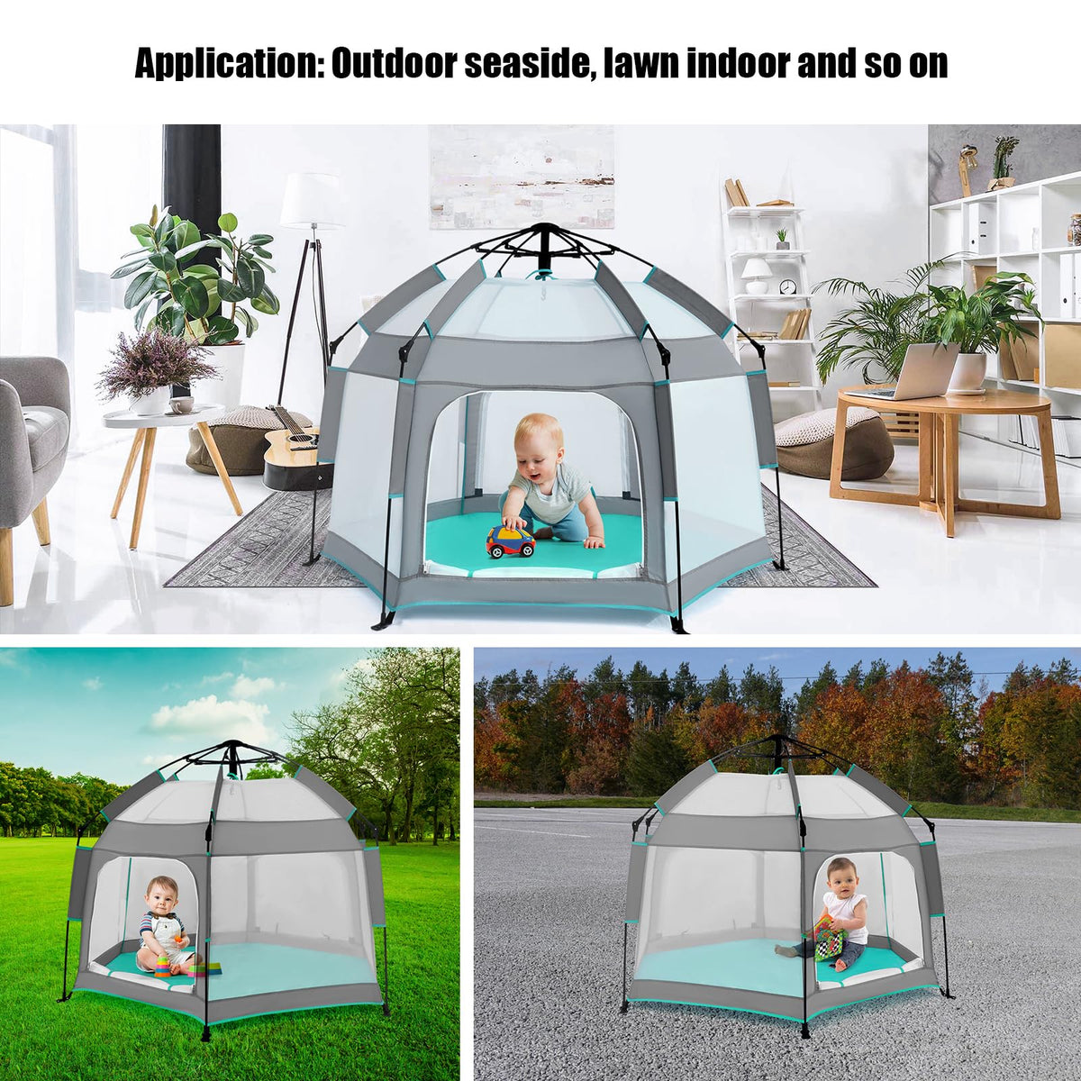 Hexagon Baby Playpen with Canopy I22605