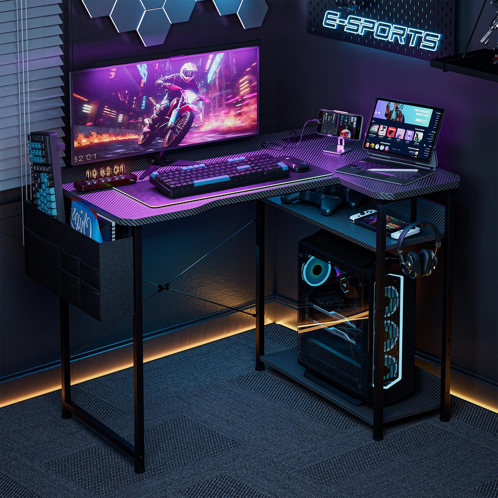 L Shaped Gaming Desk 40 Inch Black Carbon A96115