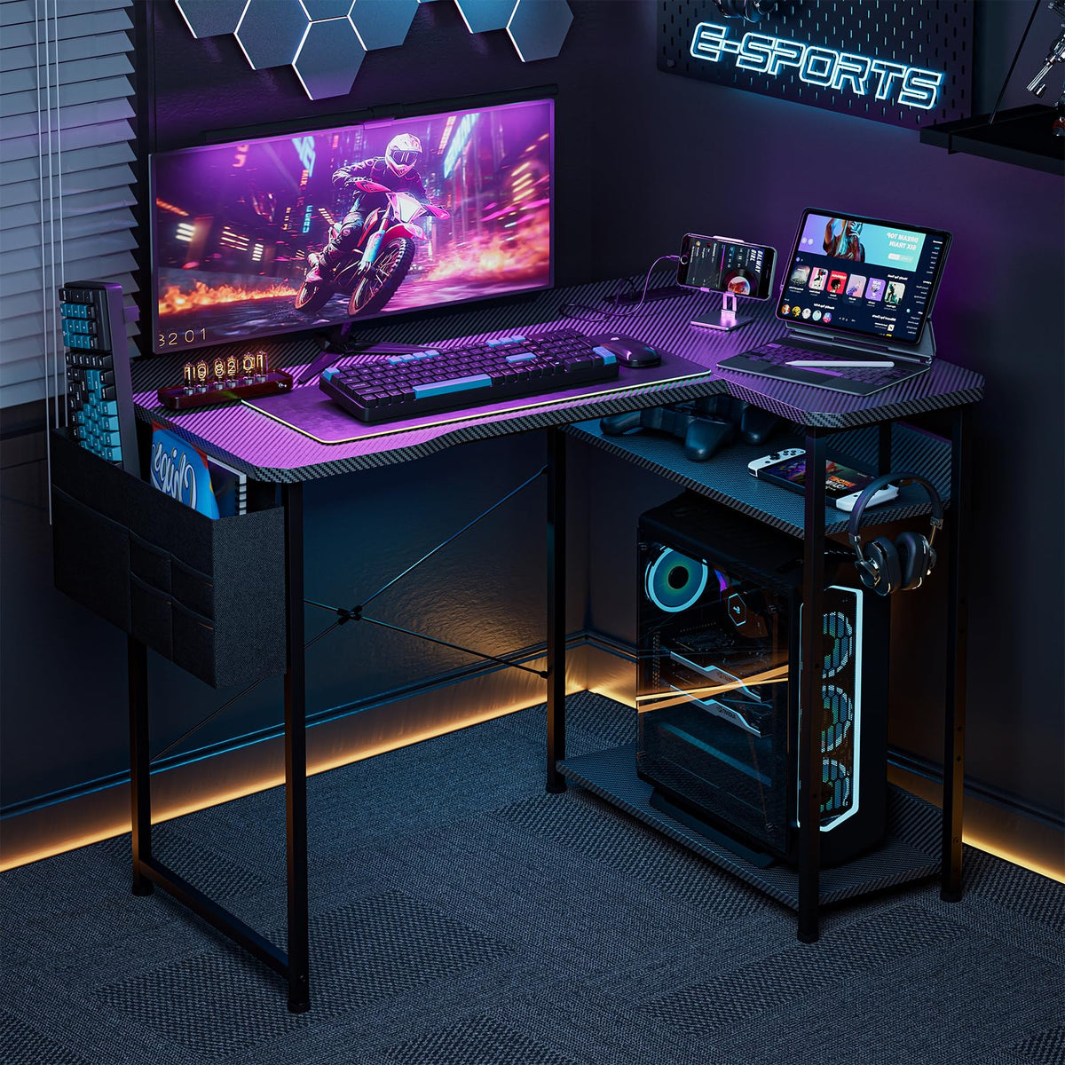 L Shaped Gaming Desk 40 Inch Black Carbon A96115