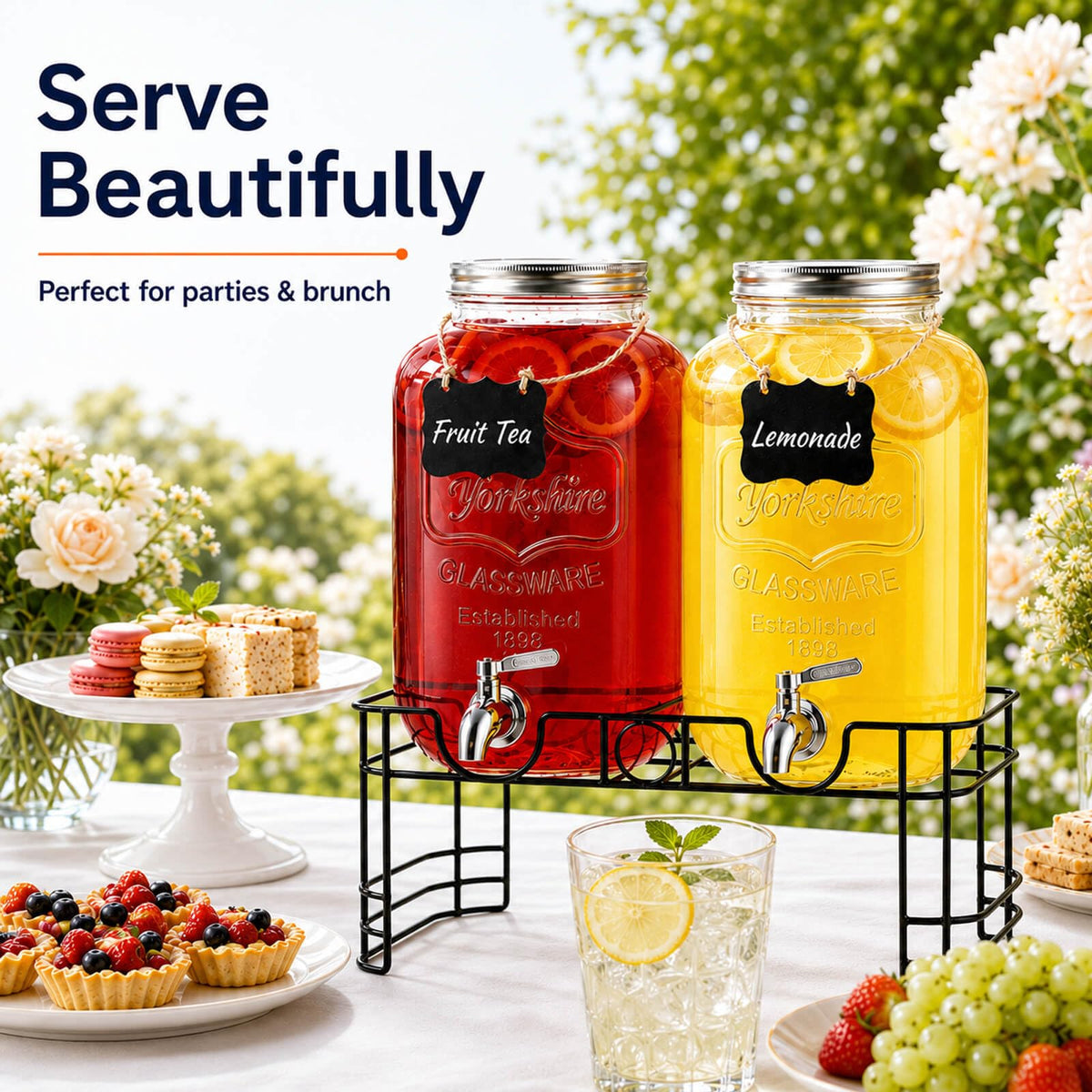 2 Gallon Glass Drink Dispensers with Stand, 2 Pack N685