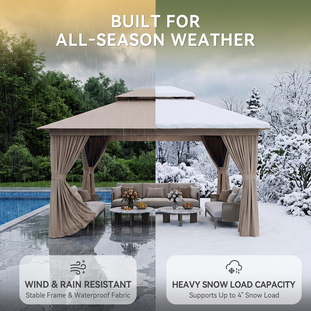 12'x10' Outdoor Gazebo with Curtain & Mosquito Netting, Beige E577625