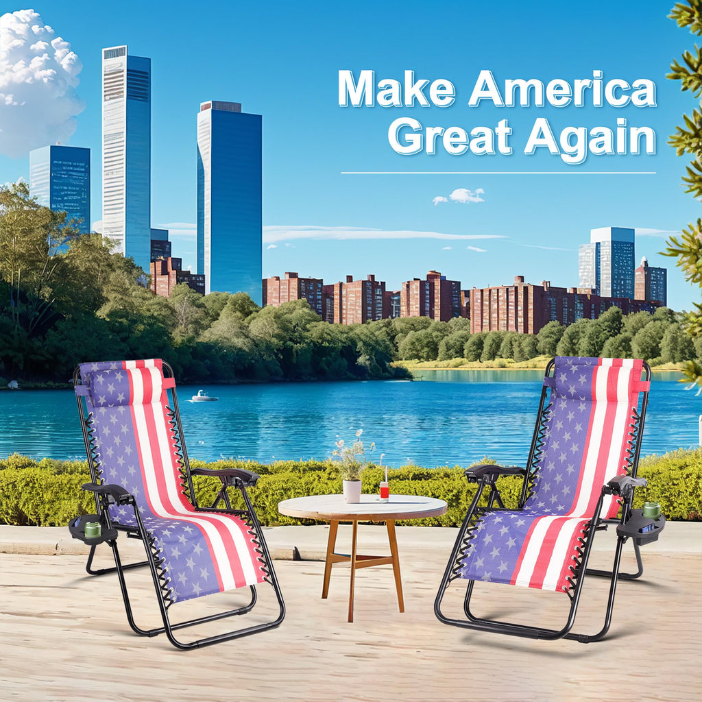 Set of 2 Adjustable Steel Mesh Zero Gravity Lounge Chairs with Pillows & Cup Holder Trays L20973