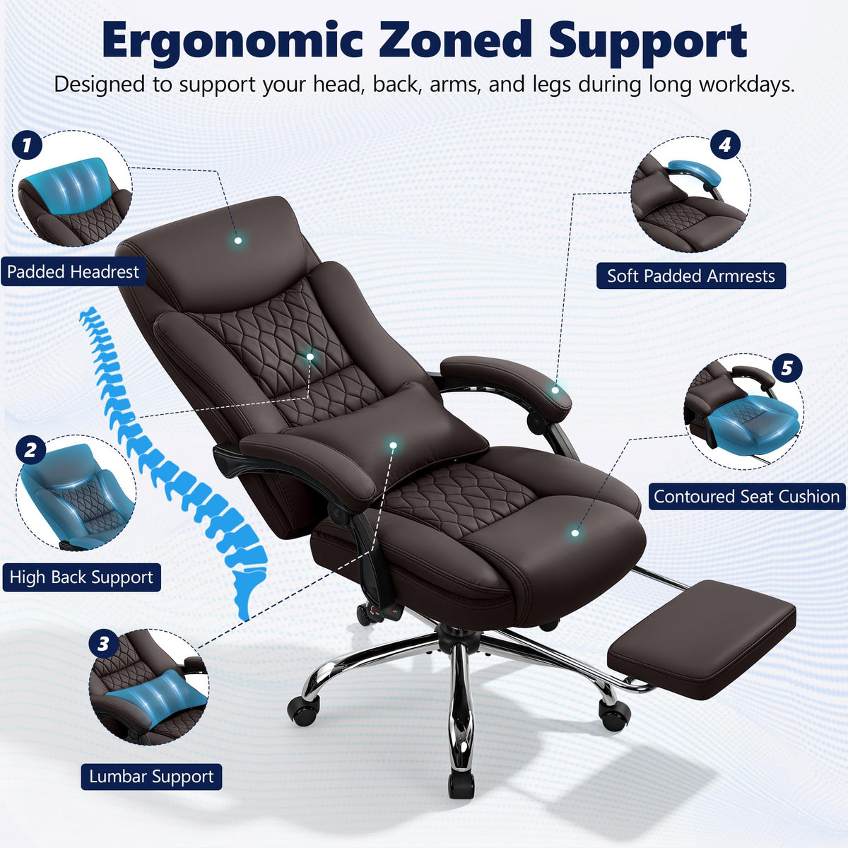 Brown PU Leather High Back Ergonomic Executive Office Chair R77357