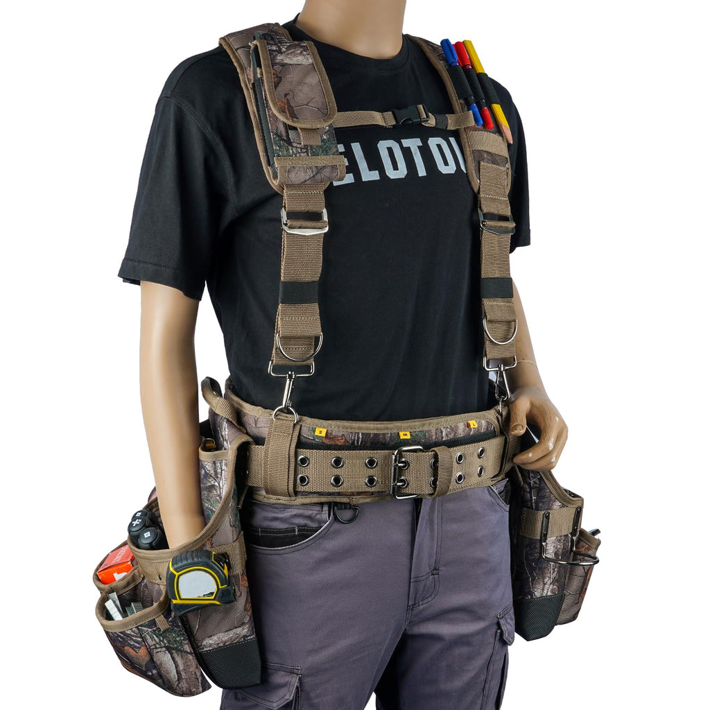 Camo Tool Belt with Suspenders Heavy Duty Carpenter Rig T974