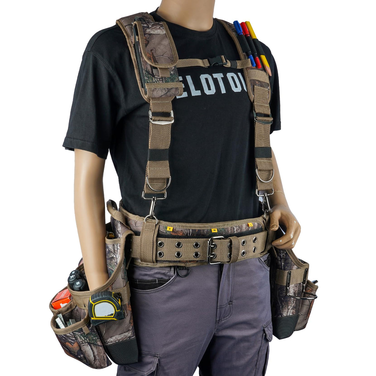 Camo Tool Belt with Suspenders Heavy Duty Carpenter Rig T974