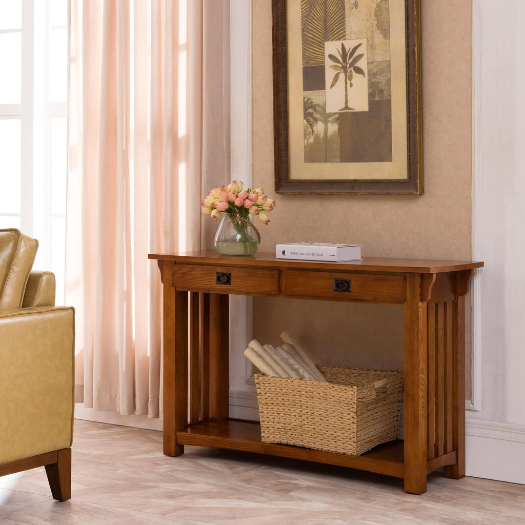 Transitional Solid Ash Console Table with 2 Drawers Y665