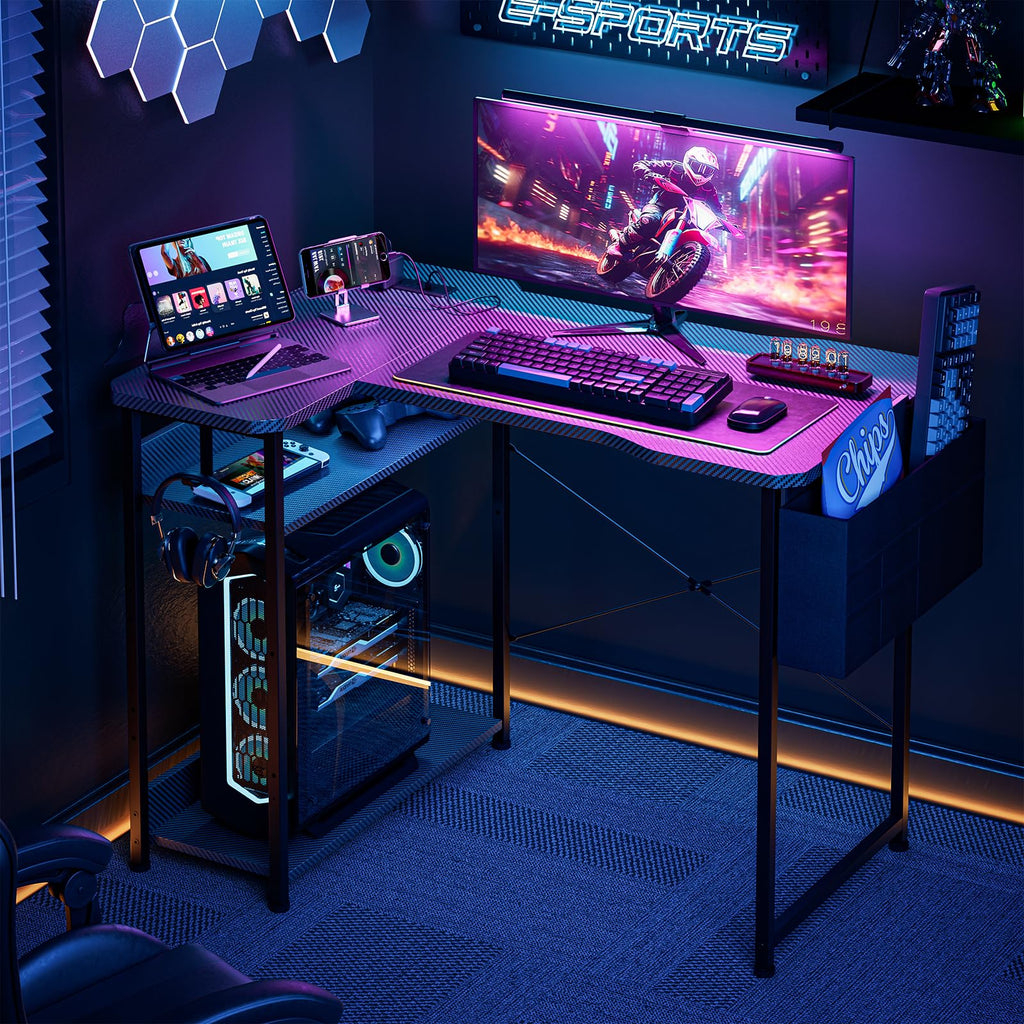 L Shaped Gaming Desk 40 Inch Black Carbon A96115