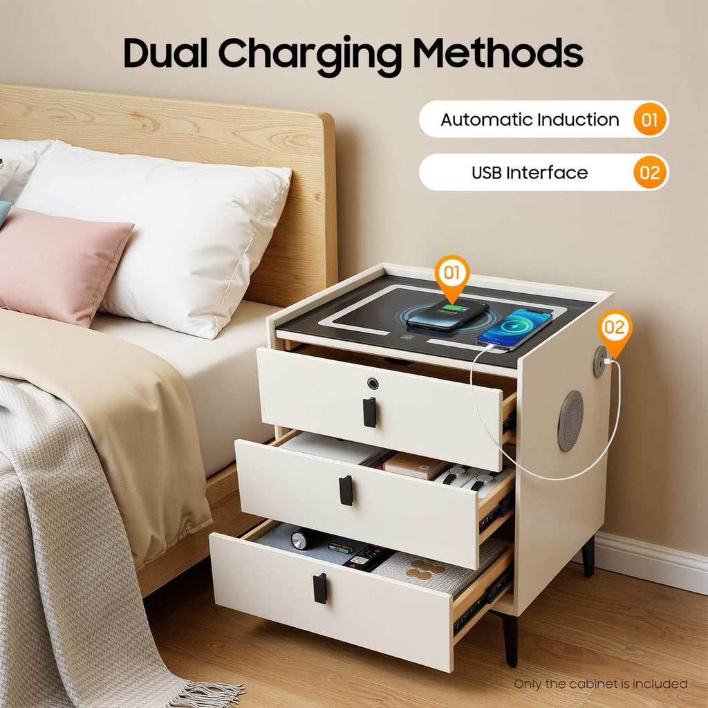 3 Drawers Nightstand with Fingerprint Lock and Wireless Charging T250