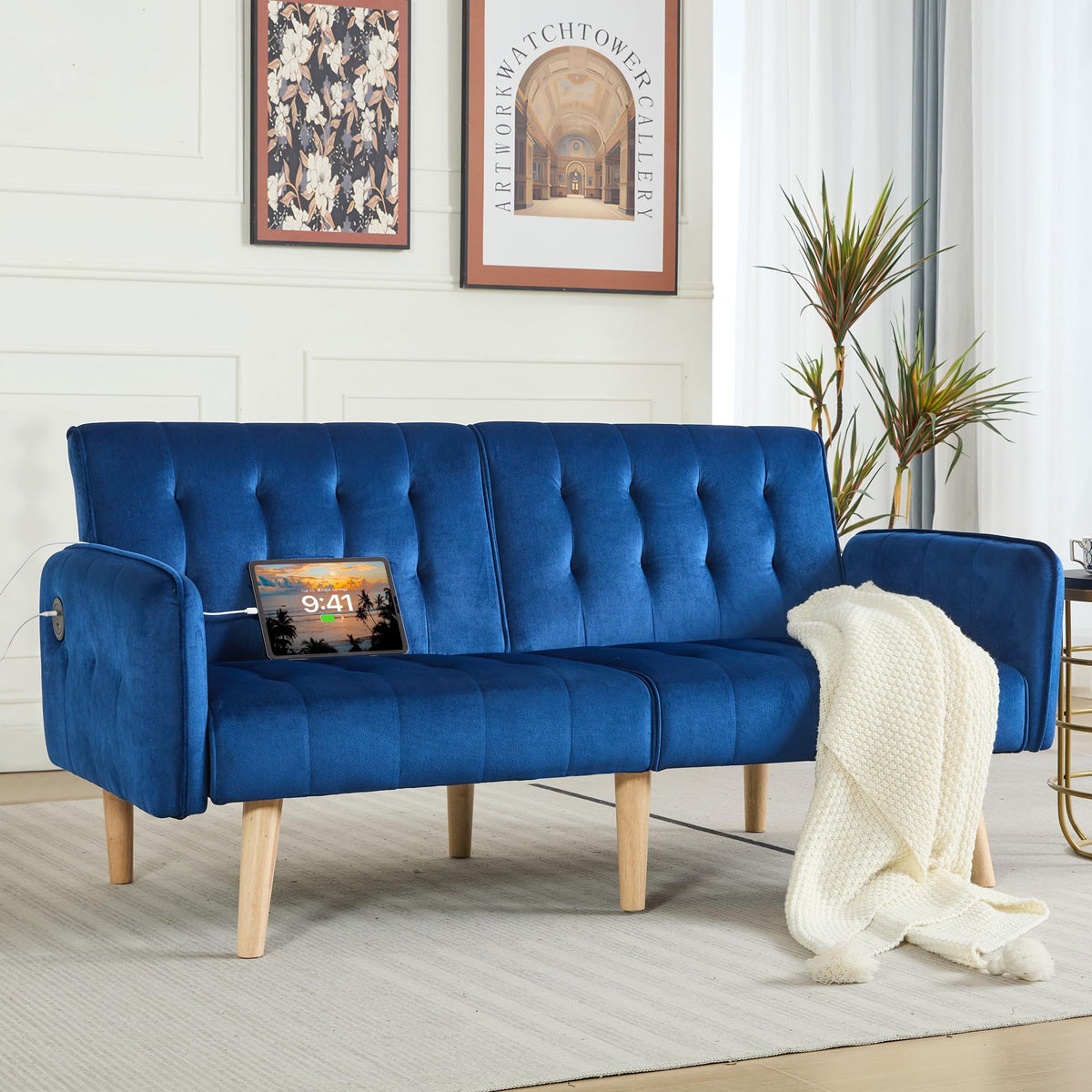 65'' Convertible Futon Sofa Bed with USB D963457
