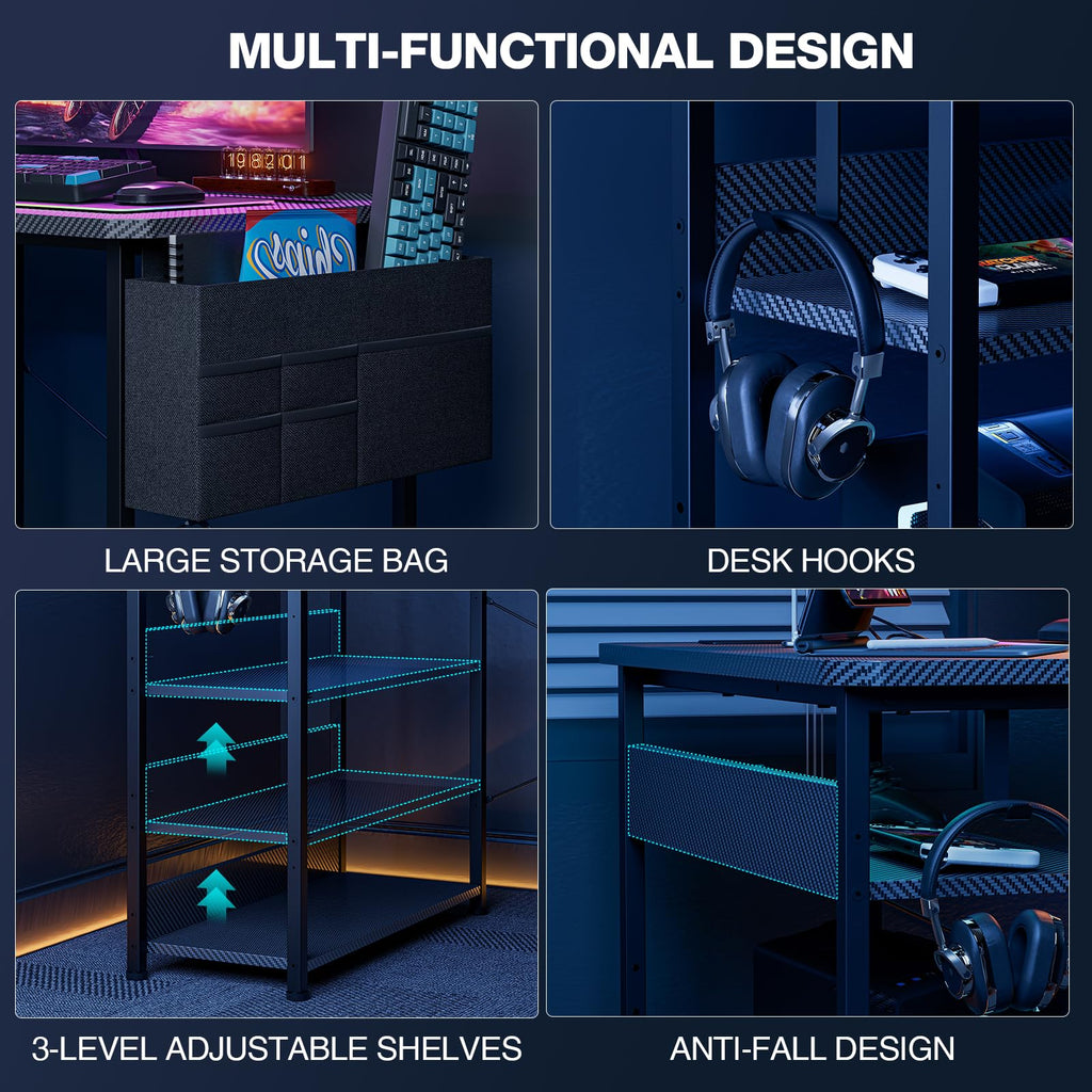 L Shaped Gaming Desk 40 Inch Black Carbon A96115