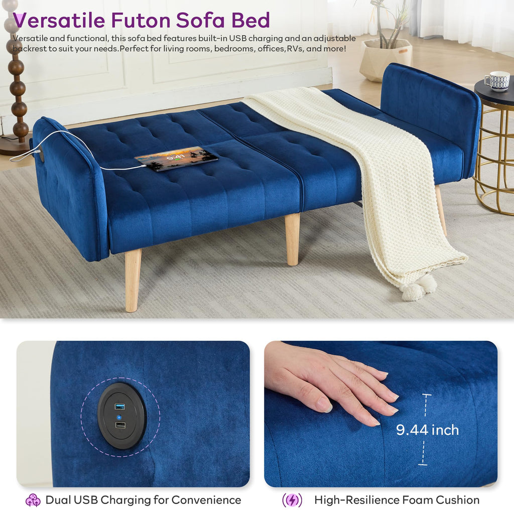 65'' Convertible Futon Sofa Bed with USB D963457