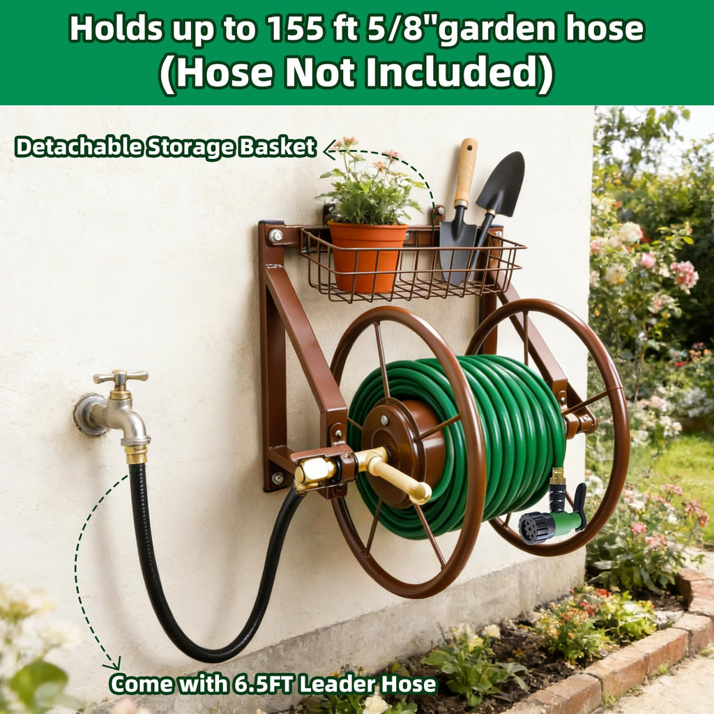 Wall Mount Metal Garden Hose Reel Holds 155ft 5/8" Hose R9376