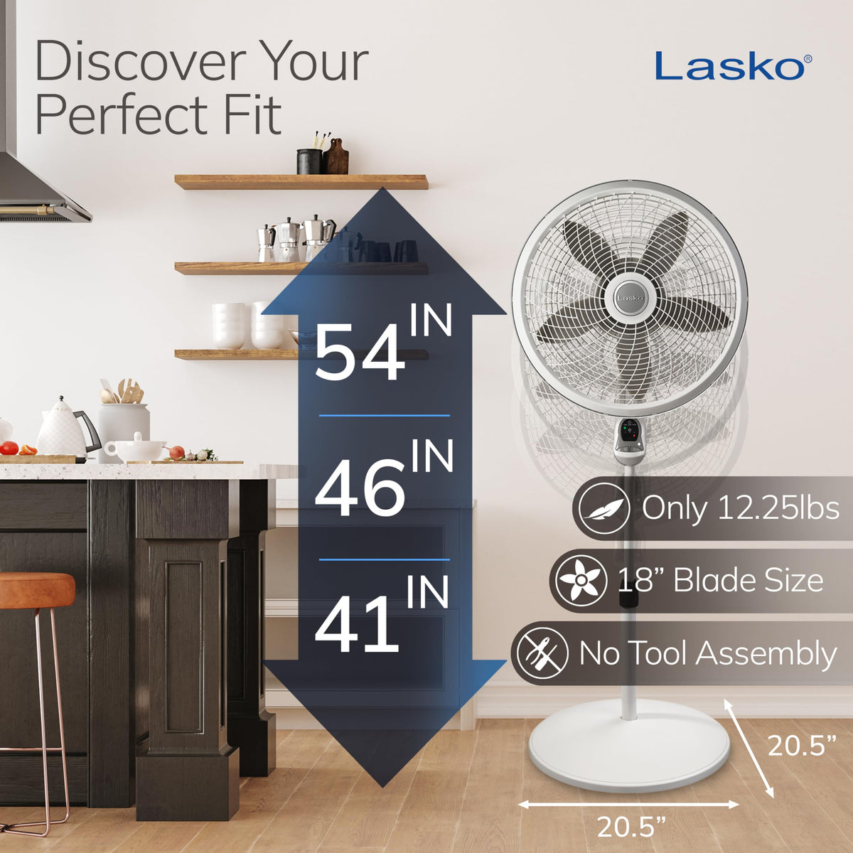 Adjustable 3 Speed 18" White Pedestal Fan U91887
