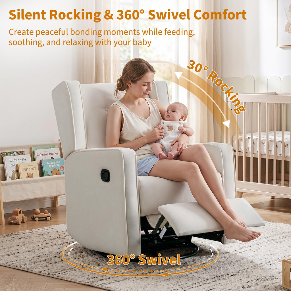 White Swivel Rocker Recliner Chair R1223