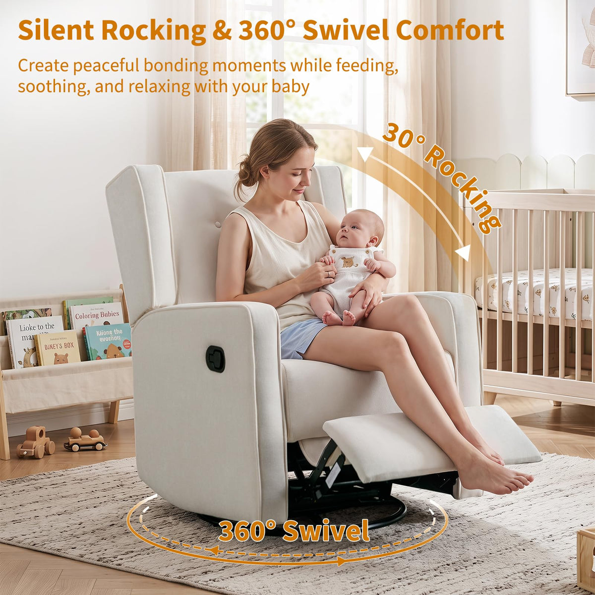White Swivel Rocker Recliner Chair R1223