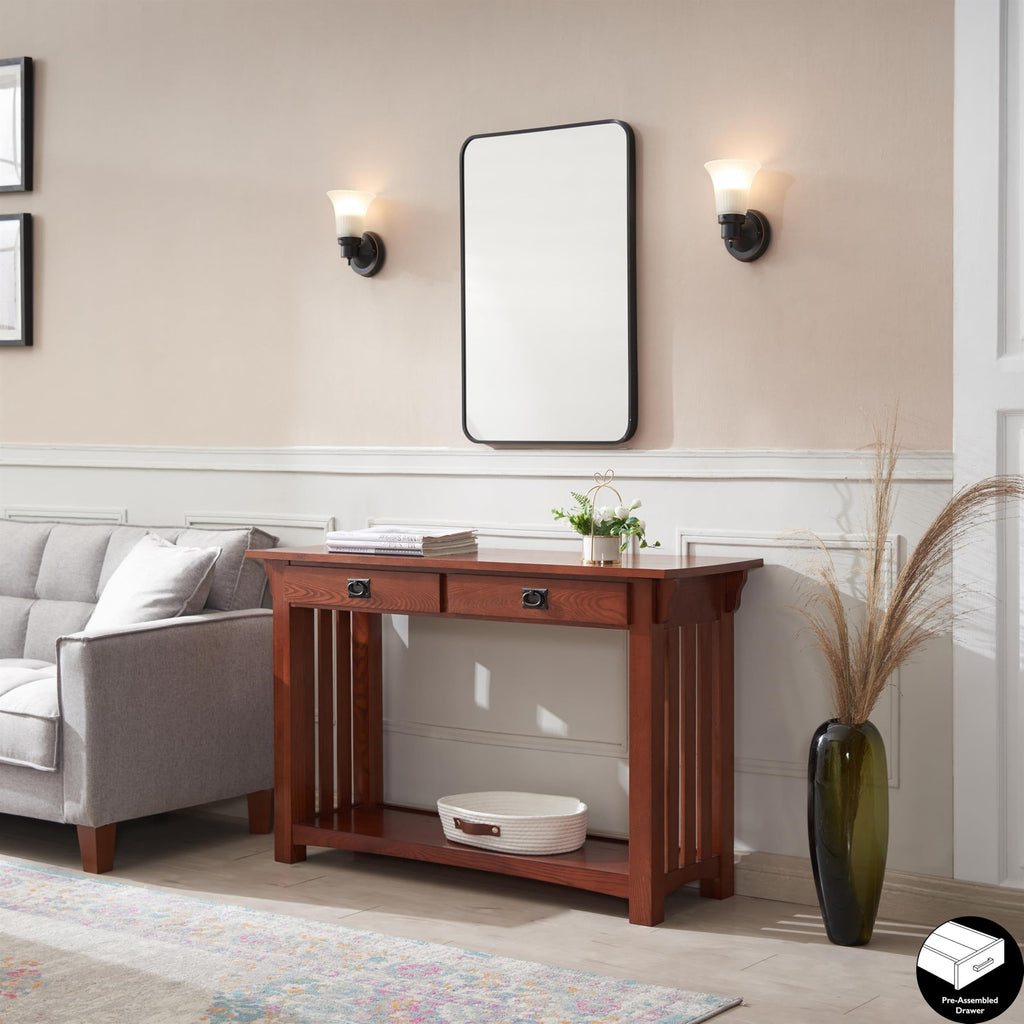 Transitional Solid Ash Console Table with 2 Drawers Y665