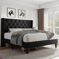 Queen Size Upholstered Platform Bed Frame with Tufted Headboard J62817