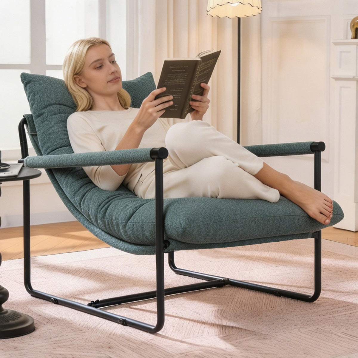 Green Set of 2 Upholstered Accent Chair with Metal Frame Q11887