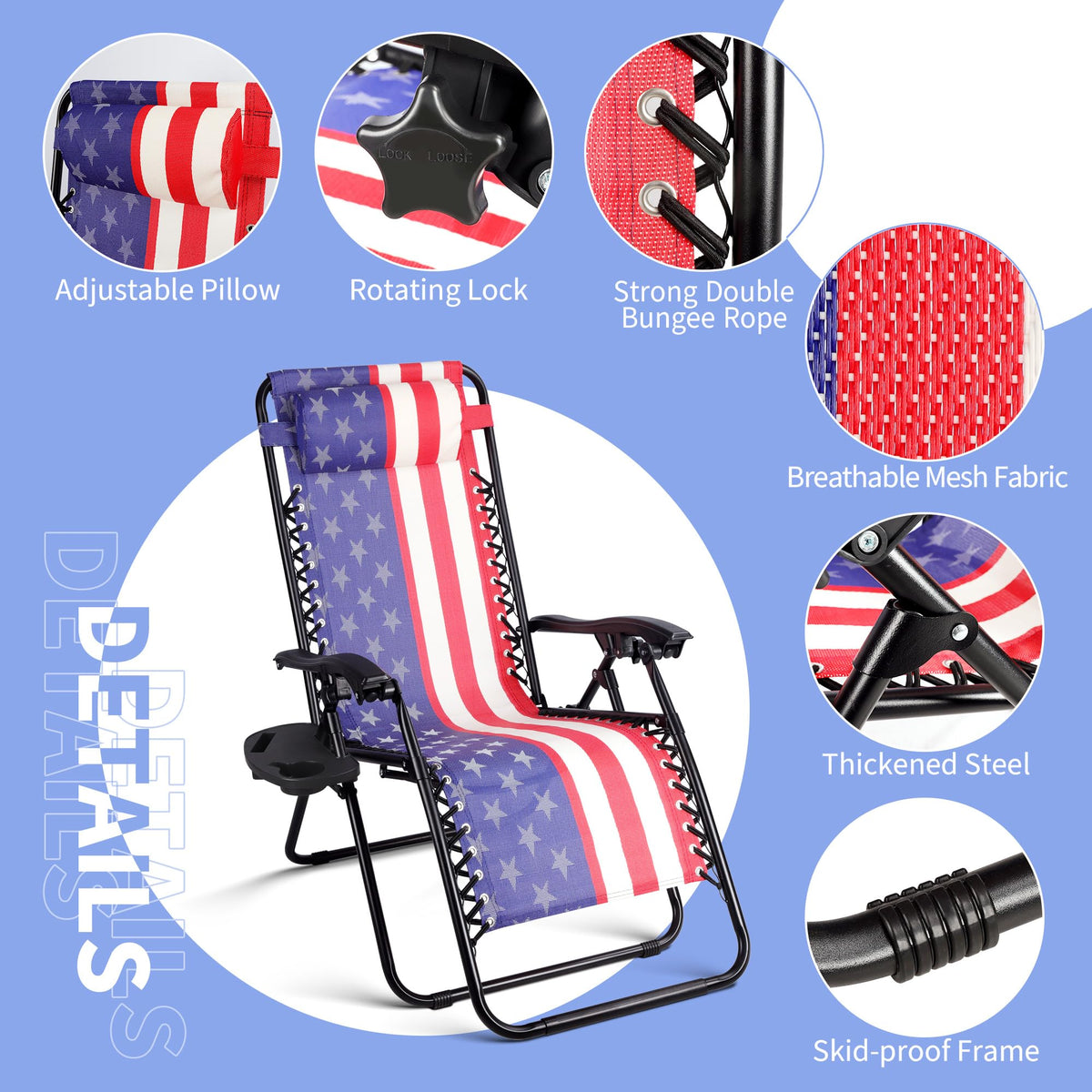 Set of 2 Adjustable Steel Mesh Zero Gravity Lounge Chairs with Pillows & Cup Holder Trays L20973