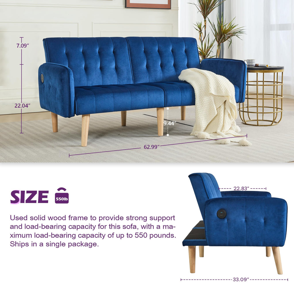 65'' Convertible Futon Sofa Bed with USB D963457