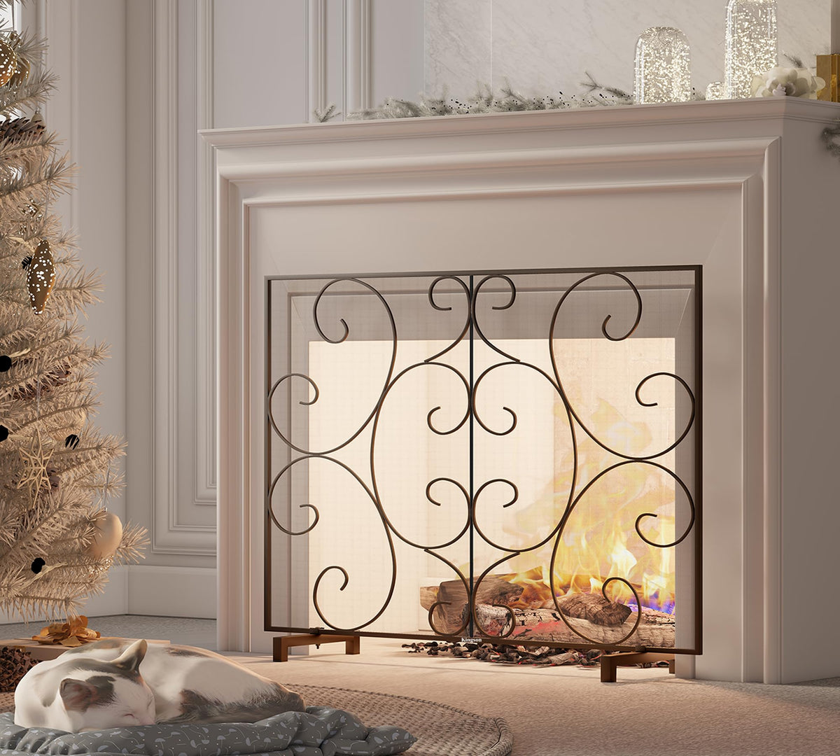 Handcrafted Metal Mesh Fireplace Screen R5644