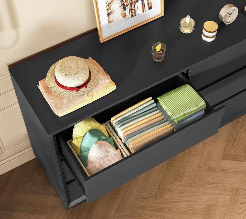 Black 6 Drawer Wood Dresser N7523