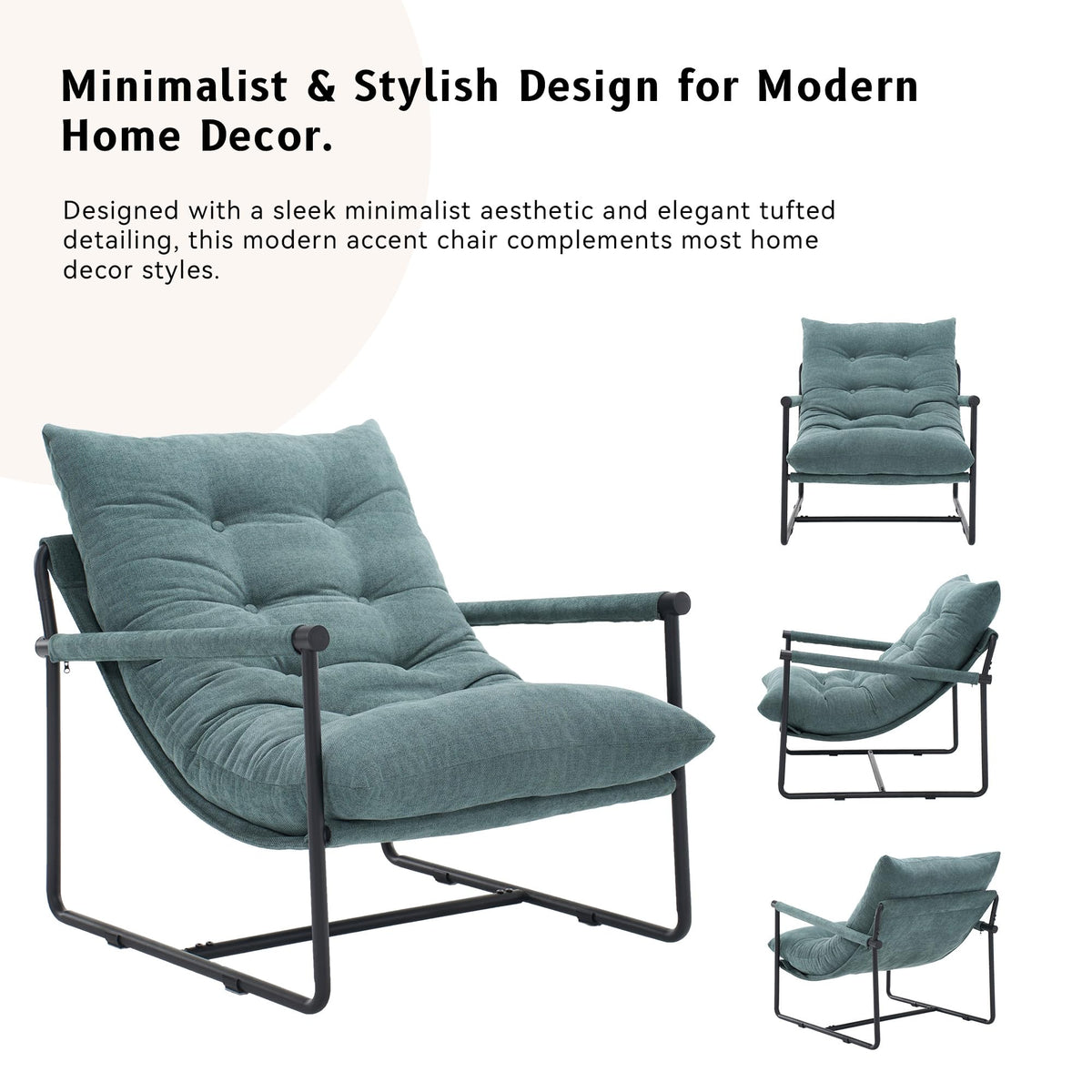 Green Set of 2 Upholstered Accent Chair with Metal Frame Q11887
