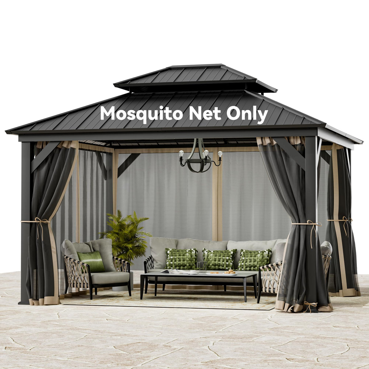 11' x 13' Gazebo Mosquito Netting Replacement 4-Panel Sidewalls with Double Zipper R791