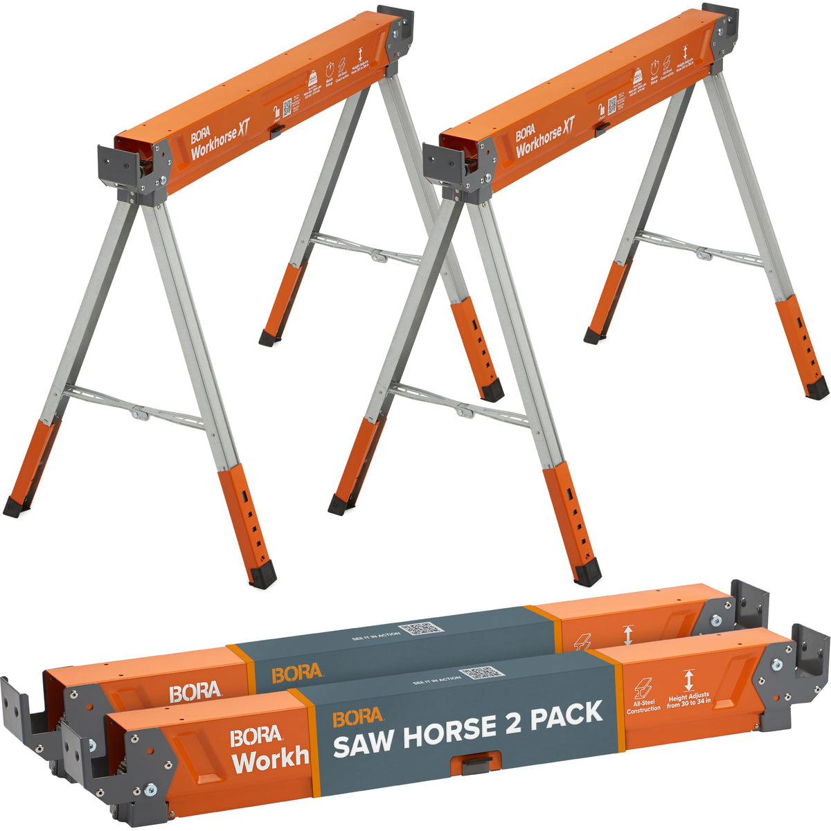 2 Pack Adjustable Folding Heavy Duty Sawhorse V60674