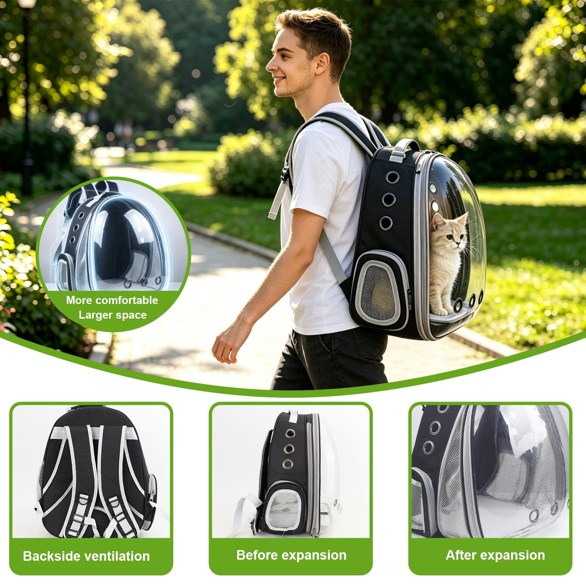 Expandable Pet Backpack Cats Dogs Carrier Bag Y9172
