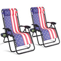 Set of 2 Adjustable Steel Mesh Zero Gravity Lounge Chairs with Pillows & Cup Holder Trays L20973