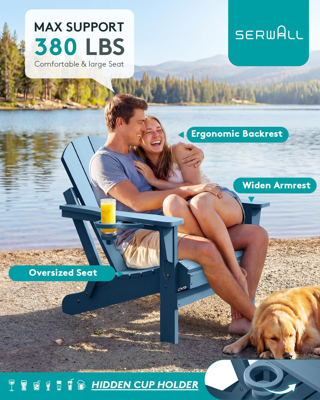 Folding Adirondack Chair Set of 2 with Cup Holder V750130