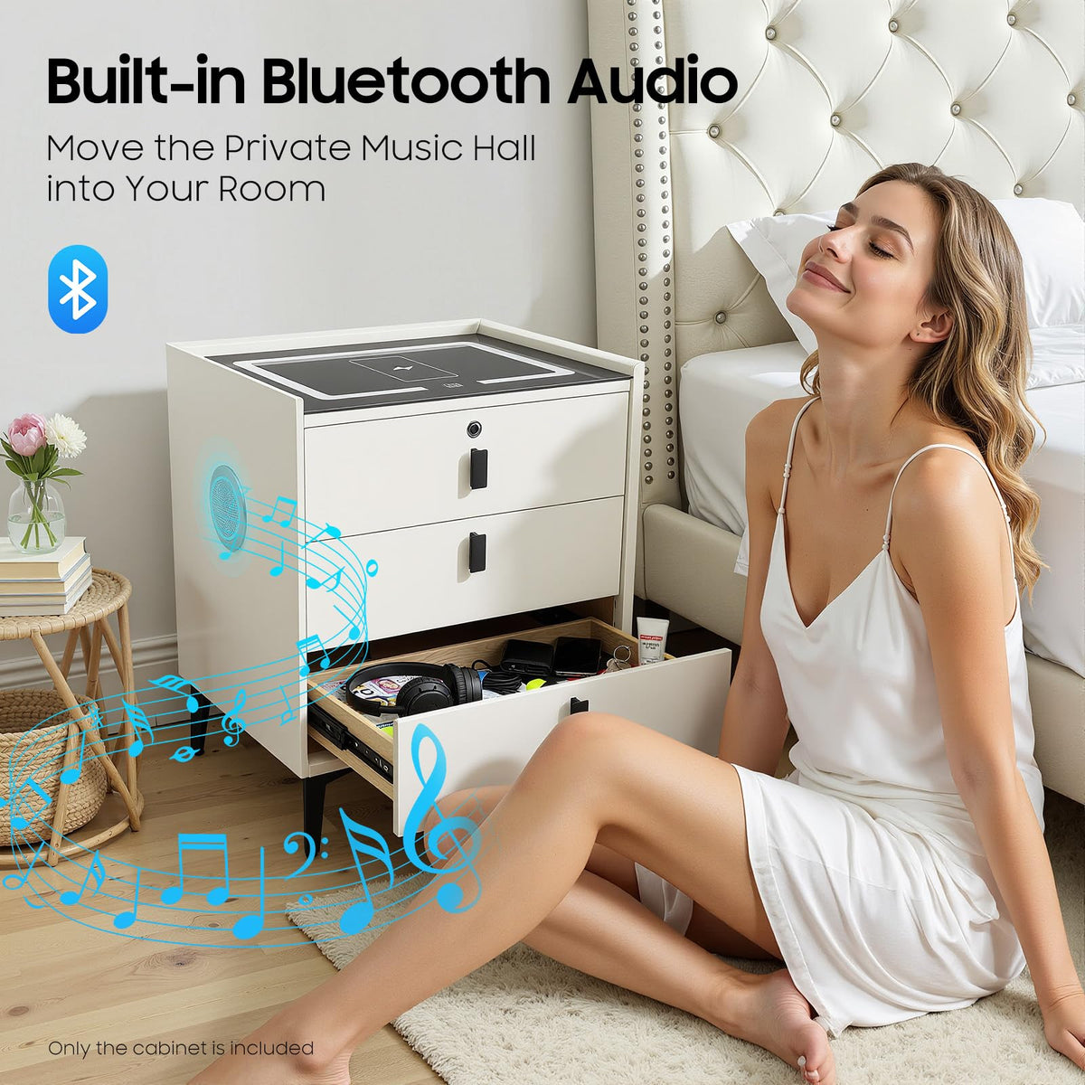 3 Drawers Nightstand with Fingerprint Lock and Wireless Charging T250