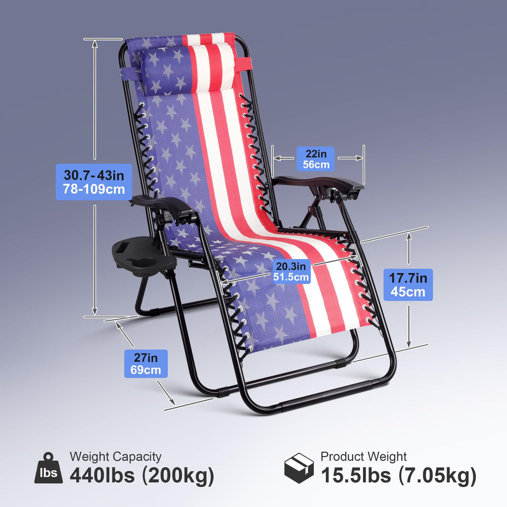 Set of 2 Adjustable Steel Mesh Zero Gravity Lounge Chairs with Pillows & Cup Holder Trays L20973
