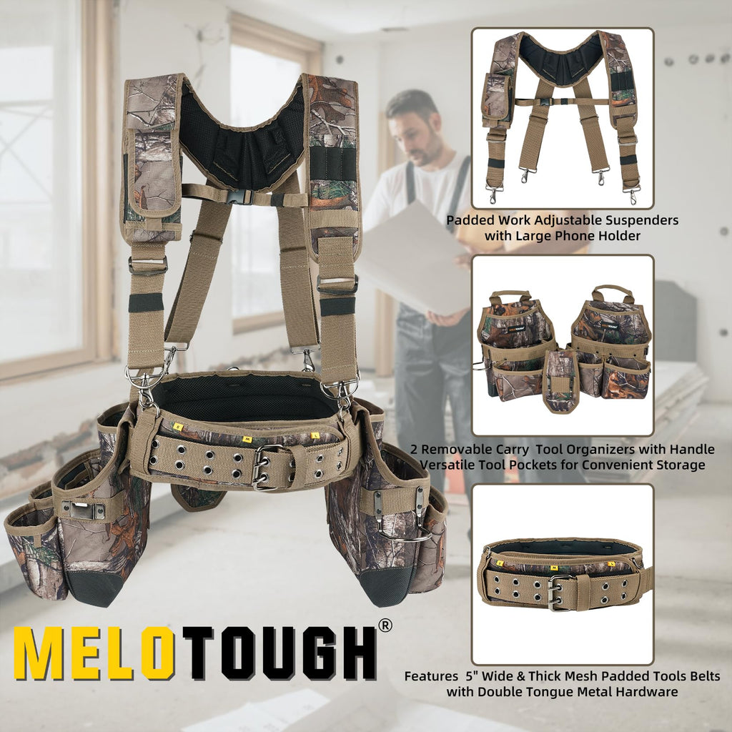 Camo Tool Belt with Suspenders Heavy Duty Carpenter Rig T974