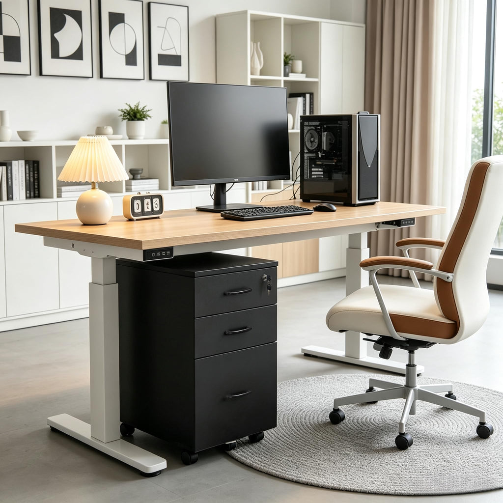 3 Drawer Black Wood File Cabinet with Lock W5045