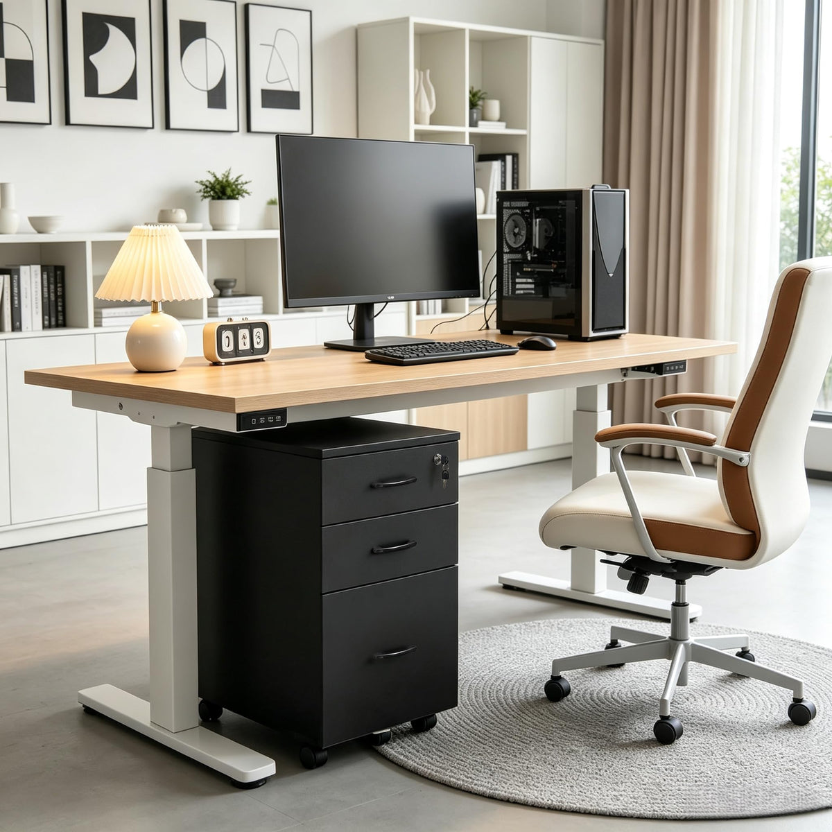3 Drawer Black Wood File Cabinet with Lock W5045