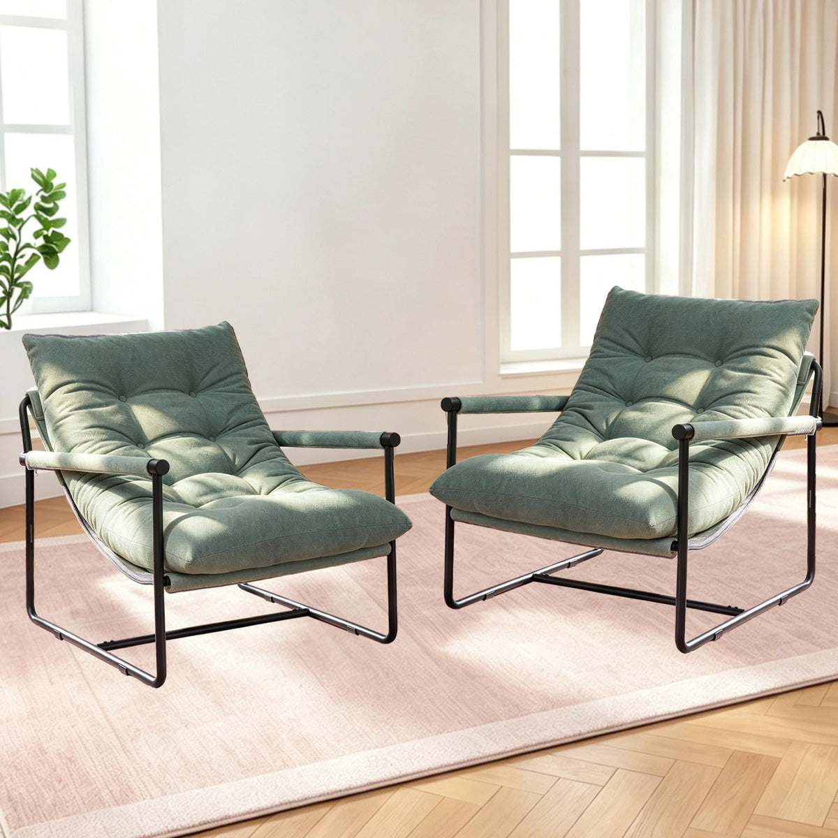 Green Set of 2 Upholstered Accent Chair with Metal Frame Q11887
