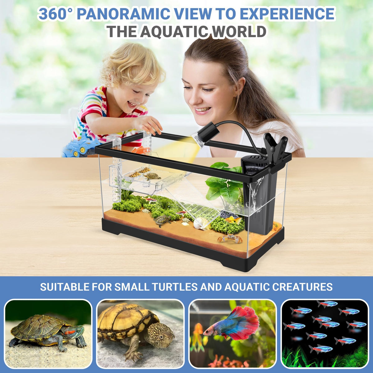 Aquatic Turtle Tank with Lamp and Filter Kit S7304