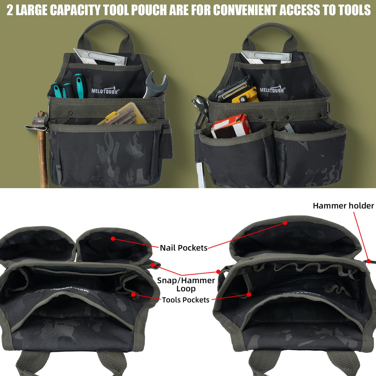 Camo Tool Belt with Suspenders Tool Pouch Organizer Heavy Duty Y272