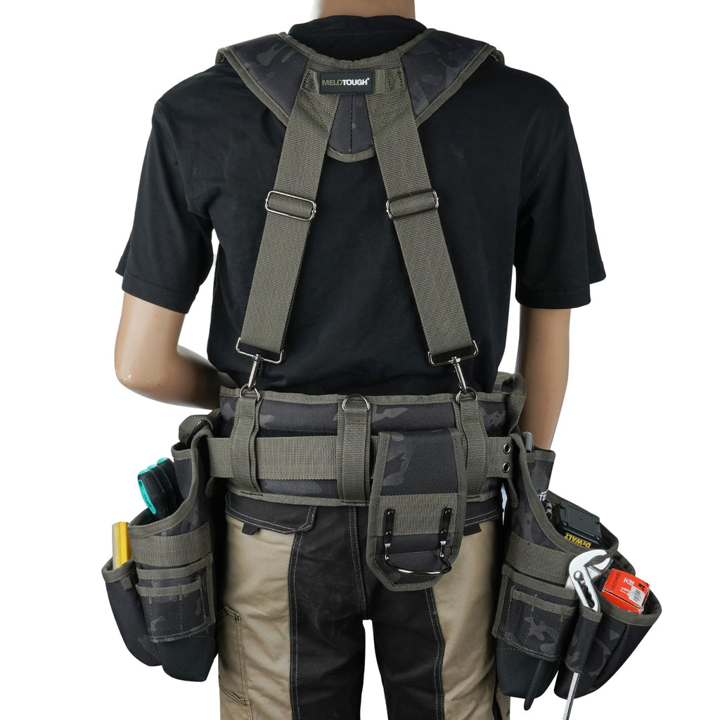 Camo Tool Belt with Suspenders Tool Pouch Organizer Heavy Duty Y272