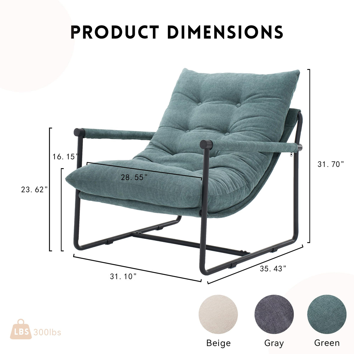 Green Set of 2 Upholstered Accent Chair with Metal Frame Q11887