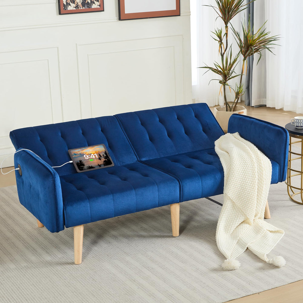 65'' Convertible Futon Sofa Bed with USB D963457