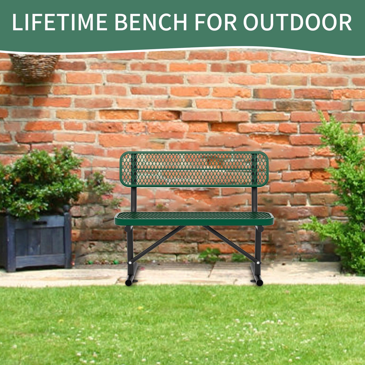 4FT Heavy Duty Metal Outdoor Bench with Backrest Z9558