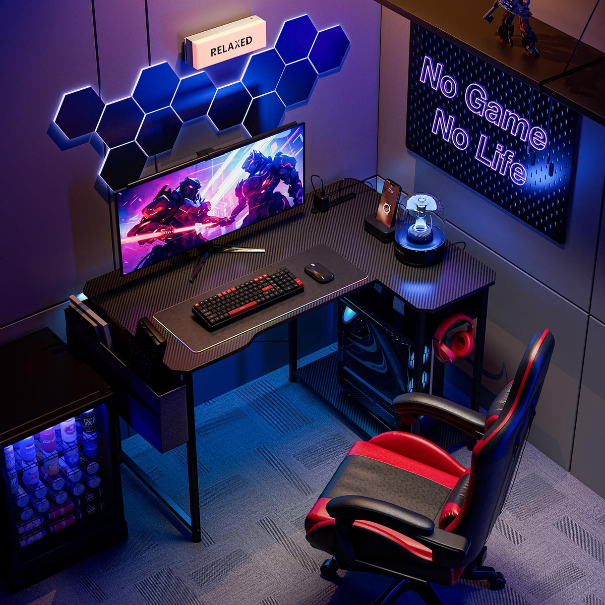 L Shaped Gaming Desk 40 Inch Black Carbon A96115