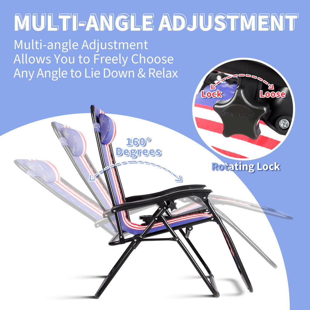 Set of 2 Adjustable Steel Mesh Zero Gravity Lounge Chairs with Pillows & Cup Holder Trays L20973