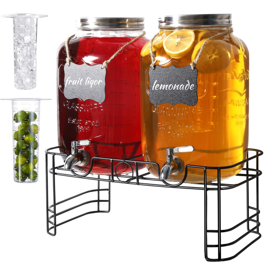 2 Gallon Glass Drink Dispensers with Stand, 2 Pack N685