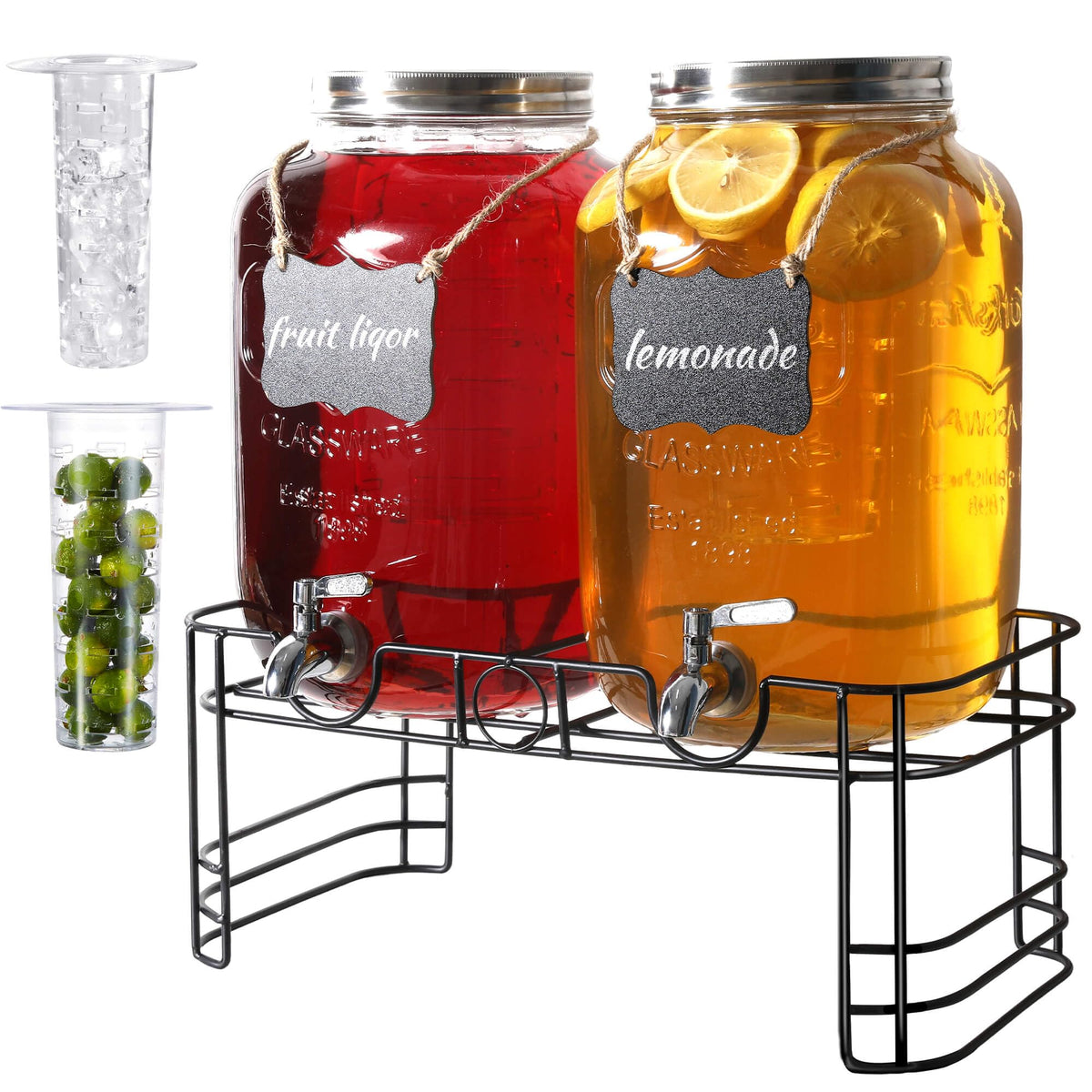 2 Gallon Glass Drink Dispensers with Stand, 2 Pack N685